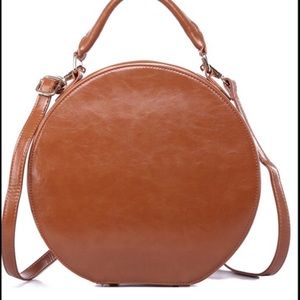 Hat box satchel bag with shoulder strap